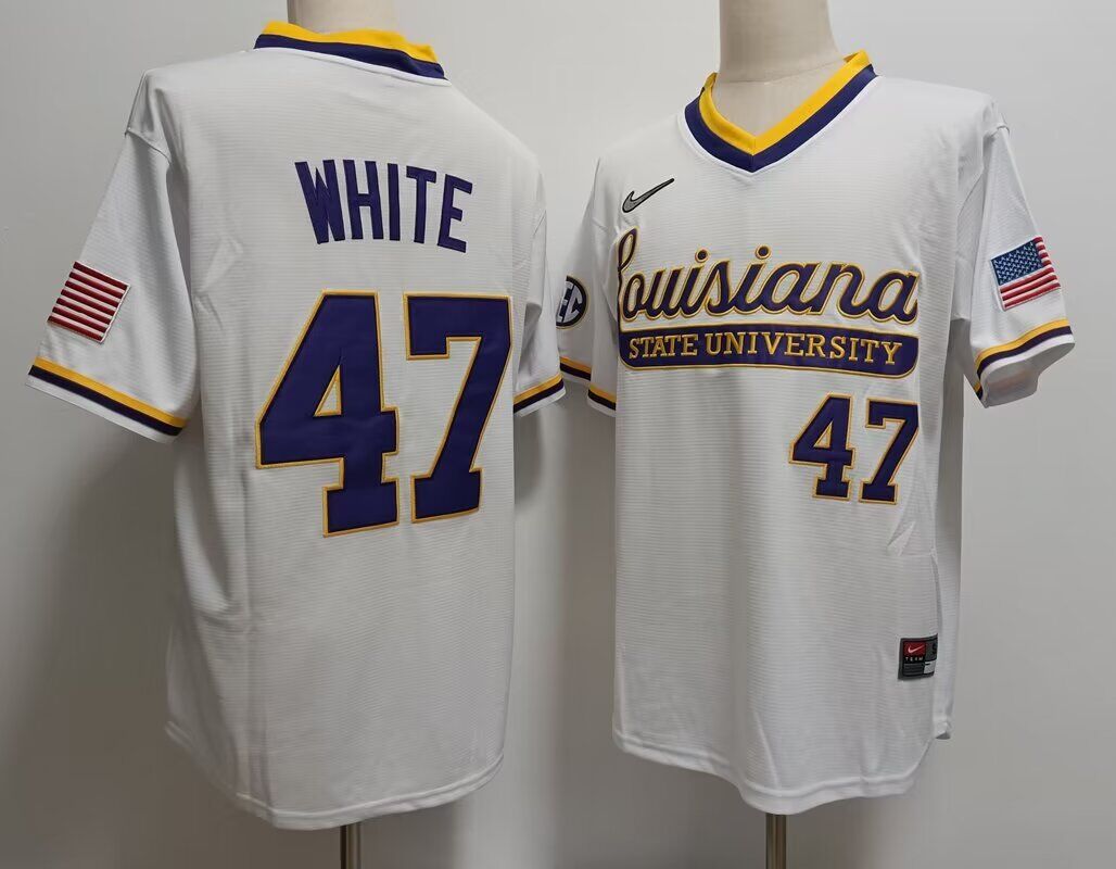 2024 NCAA Men  LSU Tigers 47 White white style #2 Nike jersey->ncaa teams->NCAA Jersey